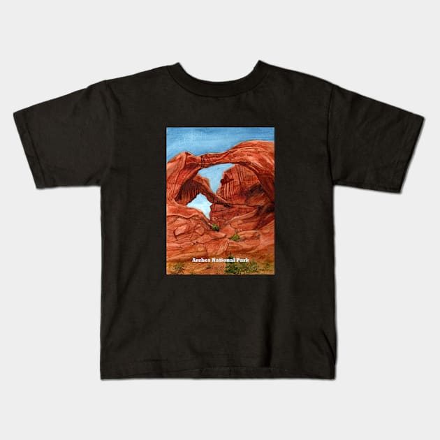 Arches National Park Watercolor Kids T-Shirt by MMcBuck
